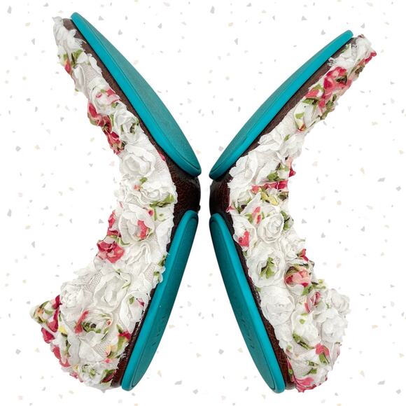 Tieks Rose Garden Fabric Floral Leather Flats Bridal Shower Spring Shoes Size 6 - Picture 3 of 10